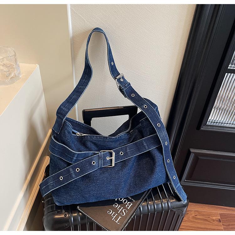 

Ленивый стиль универсальная ретро мягкая джинсовая сумка большая вместимость для поездок на работу модная на плечо сумка-тоут женская синий