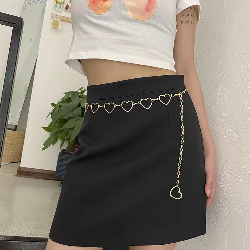 Peach Heart Love Metal Waist Chain Variety Belt Women's Decoration Ins Simple Dress with JK Plaid Skirt Pants Chain
