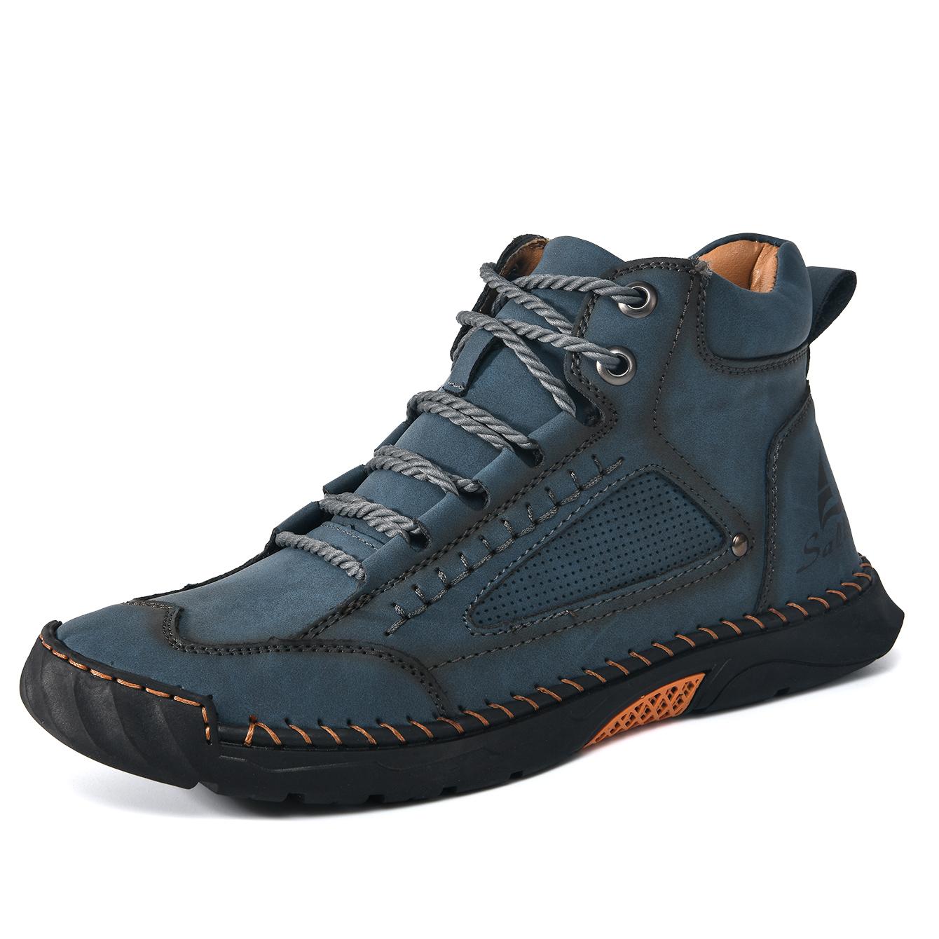 

Hand-stitching Casual Leather Shoes Men Boots Outdoor Autumn Retro Breathable Casual Shoes Lace Up Blue Ankle Boots Winter 43
