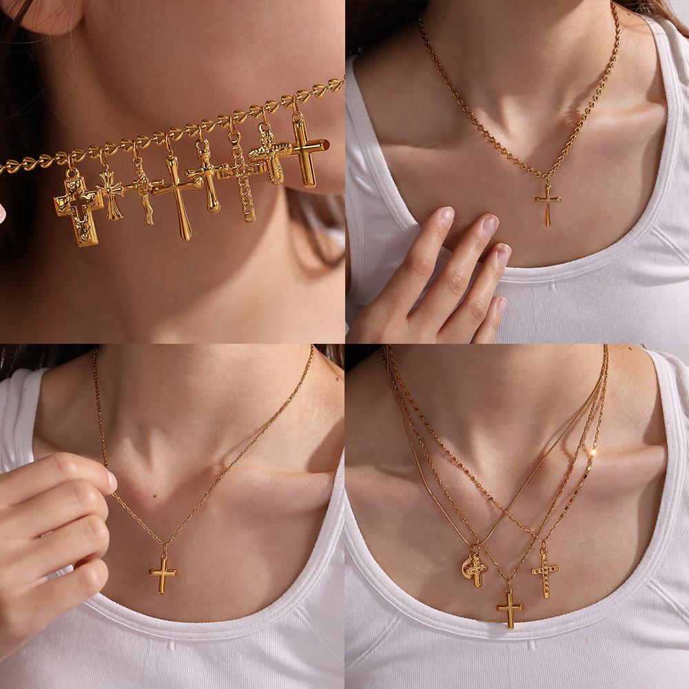 Vintage Cross Pendant Necklace Female Niche Design Hip Hop Fashion Pendant Jewelry Female