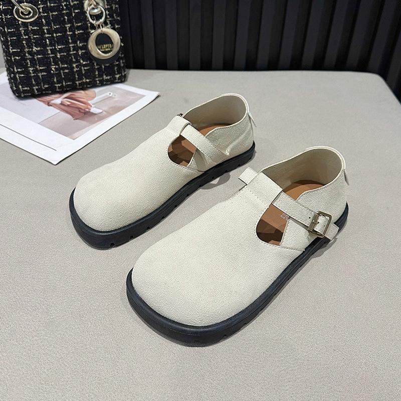 Sapatos Doudou retrô de um pedal feminino 2024 primavera e outono novos mocassins de sola macia de sola grossa couro fosco sapatos preguiçosos