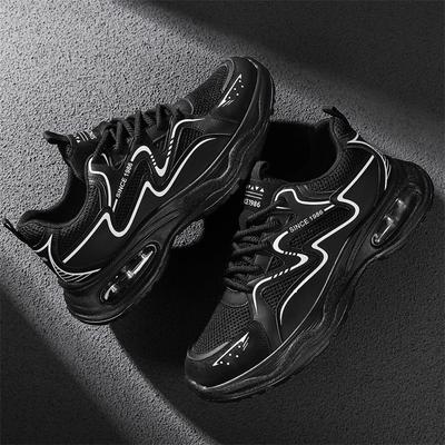 Herbst neue Papa Schuhe Leder mit Netzoberfläche atmungsaktiv dicke Sohle höhenverstellbar Sportschuhe Laufschuhe niedrig