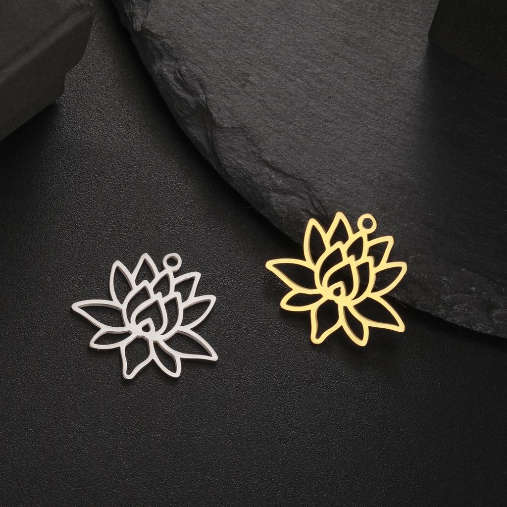 Teamer 5pcs/lot Lotus Flower Charms for Jewelry Making Gold Color Amulet Bracelet Necklace DIY Yoga Buddhism Pendant Wholesale