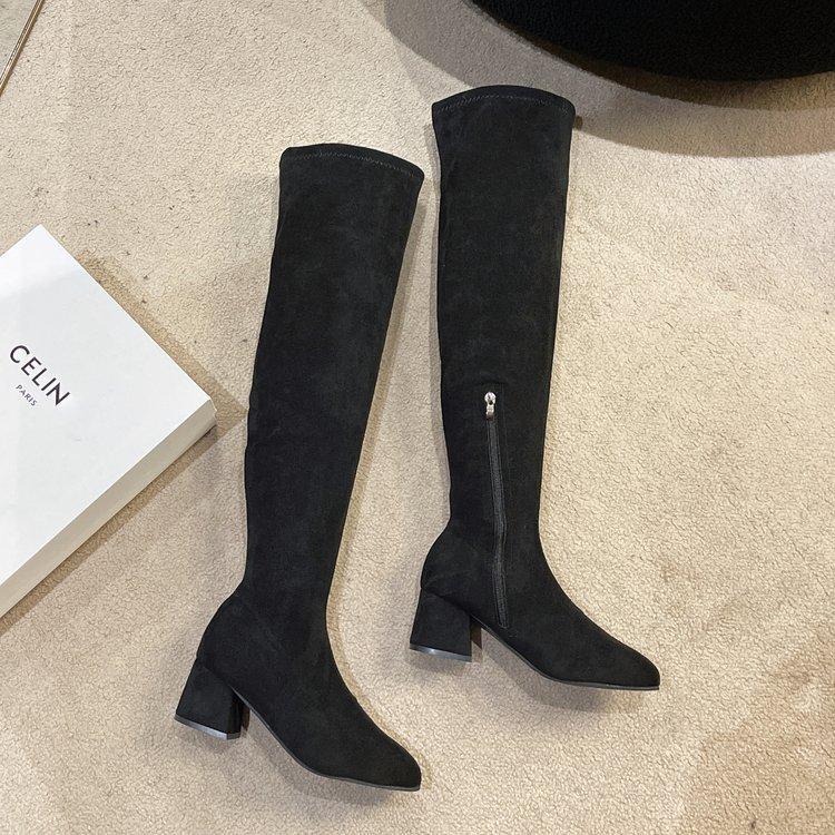 

[youshilai] High-heeled over-knee elastic boots for women s autumn and winter boots 2025 new suede thin boots for women 35