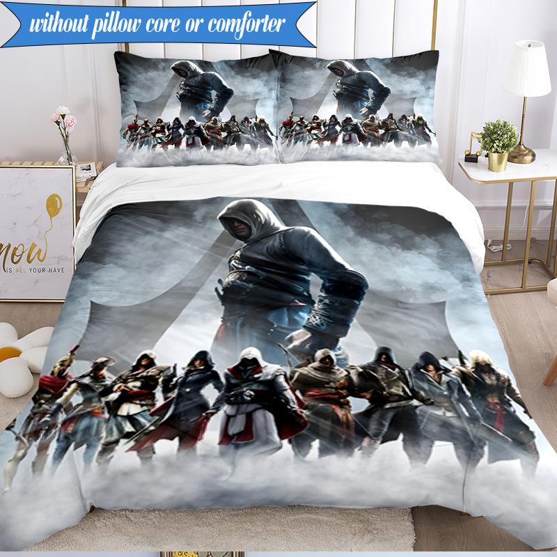 3PCS Assassin Game Bedding Set Duvet Cover Closure Includes 1 Duvet Cover & 2 Pillowcases for All Seasons Bedroom Decor Christmas Fan gifts
