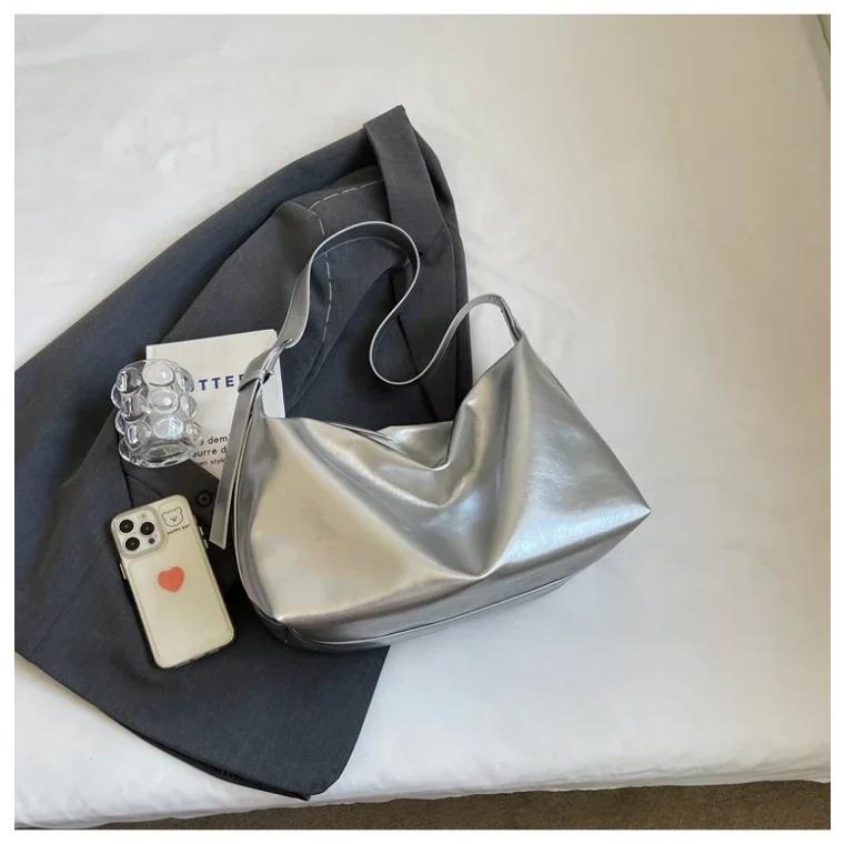 New Autumn Style PU Shoulder and Crossbody Bags Solid Shiny Zipper Large Capacity Versatile Bags