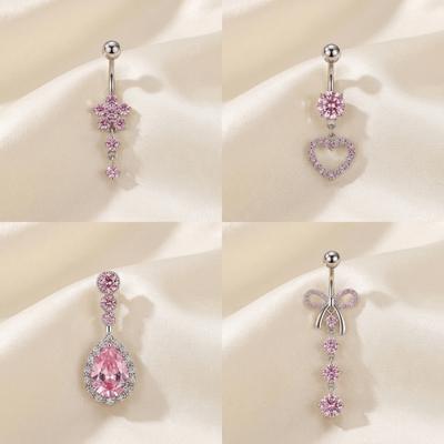 Long Dangled Stainless Steel Navel Piercing Pink Body Jewelry Zircon Belly Button Ring  Gift