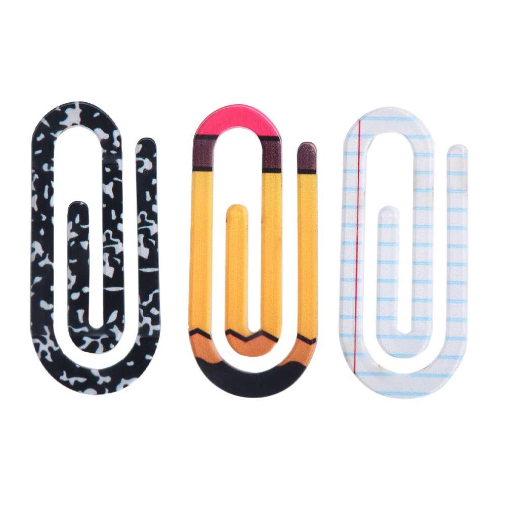 3Pcs/set Classroom Theme Paper Clips Creative Notebooks Paper Clips Document Bookmark  Note Decor