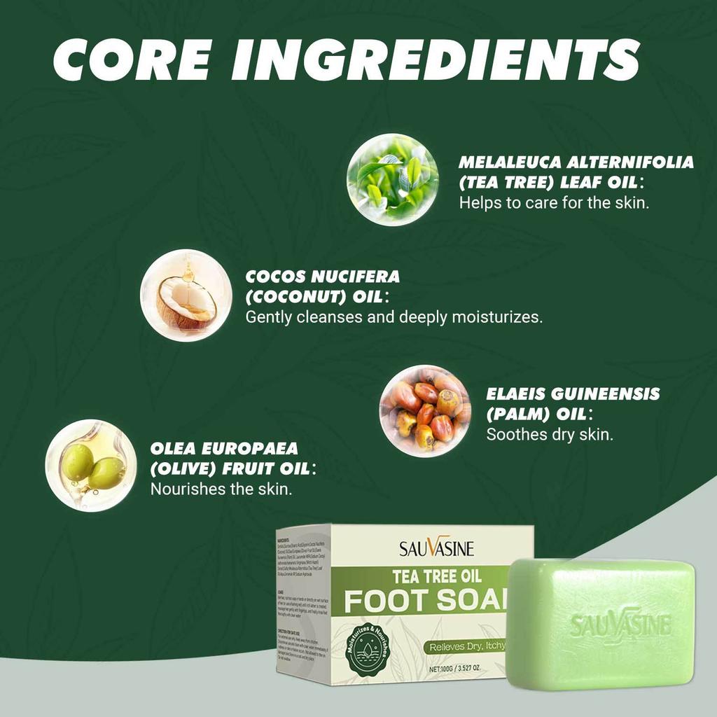 SAUVASINE Tea Tree Foot Cleansing Bar with Exfoliating Scrubber and Pumice Stone, Deep Cleanse and Refresh Tired Feet