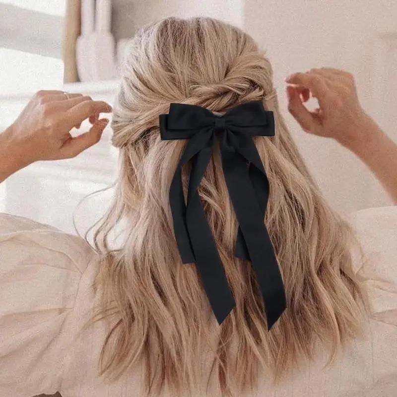 Fashion Fabric Ribbon Bow Hairpin For Women Girls Hair Clips Solid Color Bow Hair Accessories