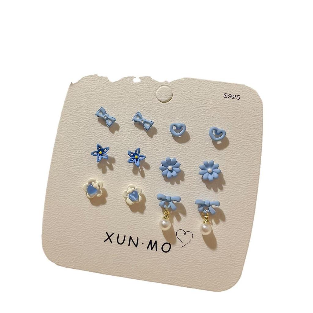 2024 New Blue Tone Silver Stud Earrings for Women