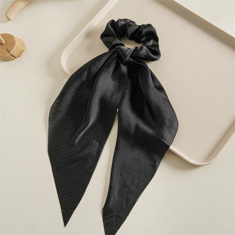 Düz Renk Uzun Kurdeleli Fiyonklu Scrunchie Saten At Kuyruğu Moda Saç Tokaları Kadın Kız Elastik Saç Bantları Başlık Saç Aksesuarları