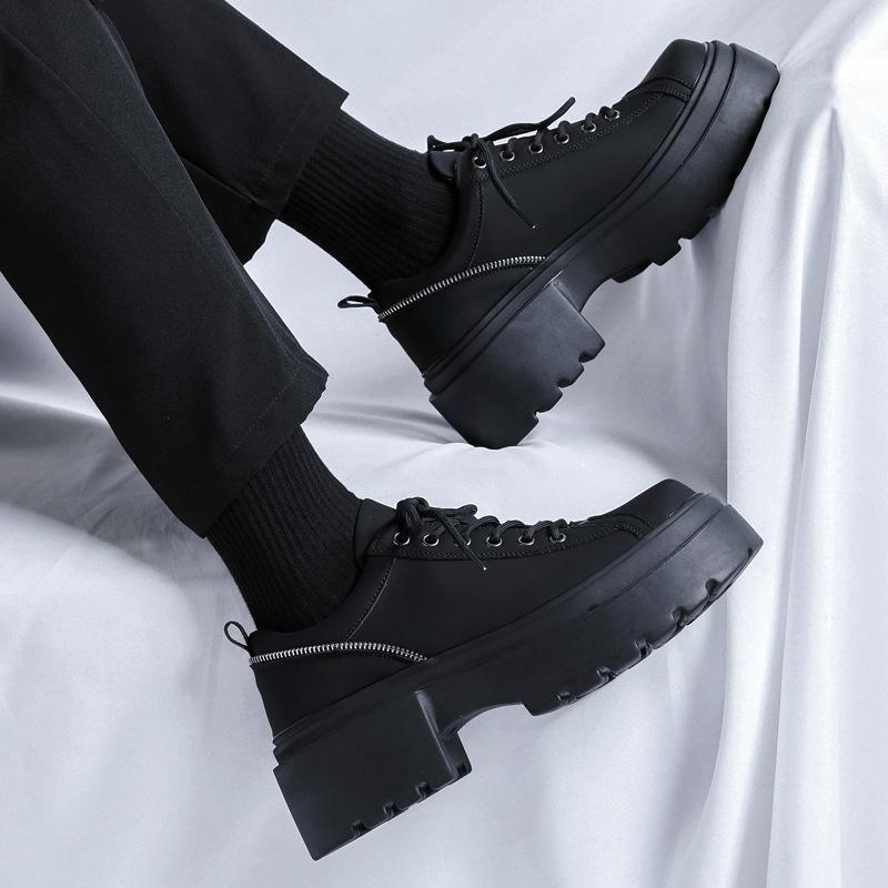 Black Small Leather Shoes Men's Paris Big Head Platform Trendy Shoes Spring British Versatile Derby Shoes 30622-R