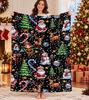 Black Christmas Throw Blanket Santa Snowman Reindeer Elf Xmas Tree Candy Cane Print Soft Warm Blanket Home Decor Sofa Bed Gift