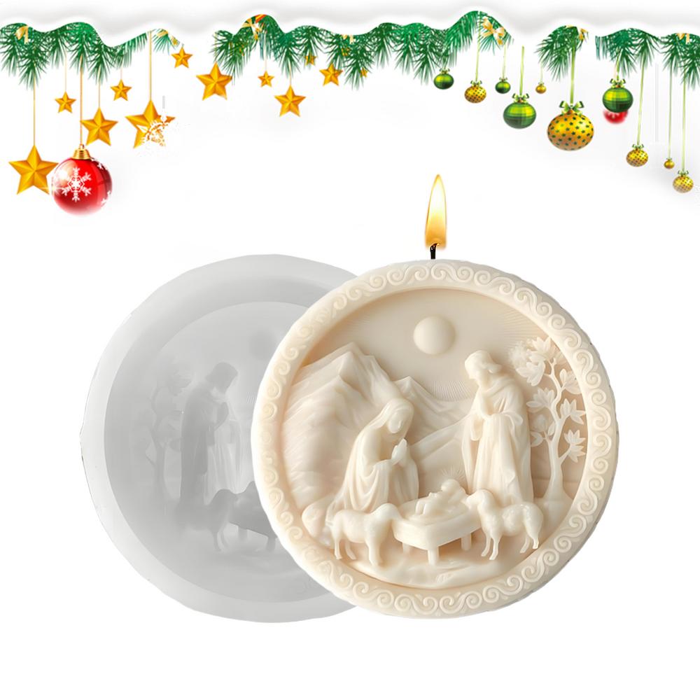 

Christmas Candle Molds 3D Nativity Scene Christmas Table Centerpieces Non-Stick Soap Wax Candle Molds For Living Room Fireplaces