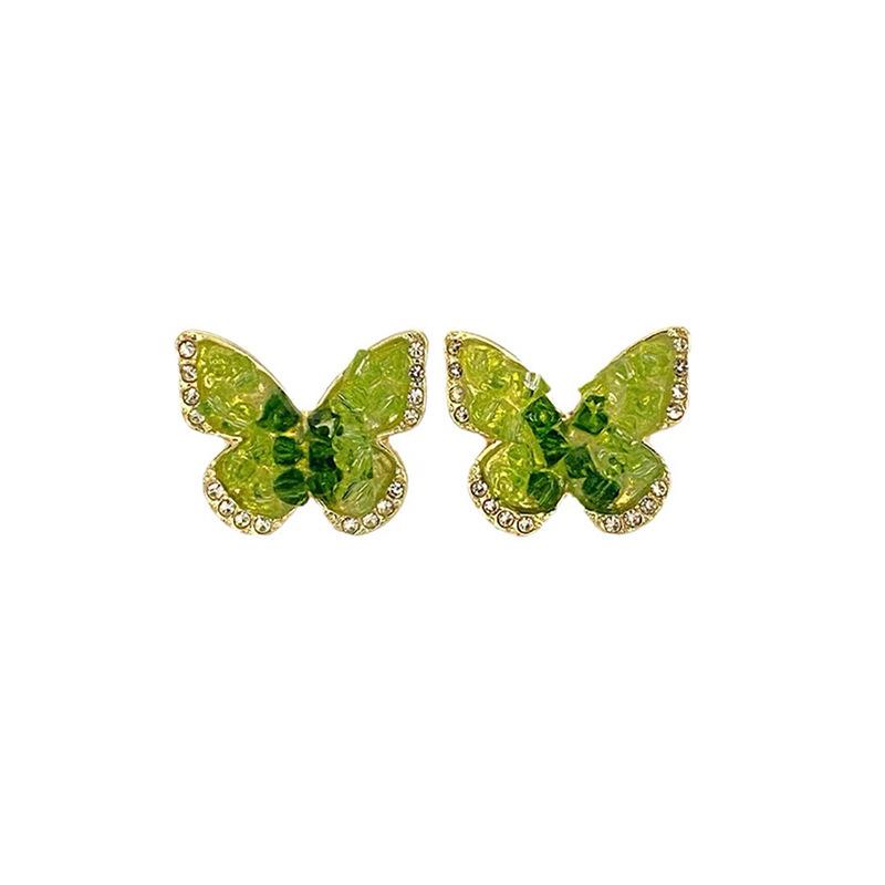 Green Gradual Change Crystal Butterfly No Ear Piercings Ear Clips Small Fragrant Wind Sweet Temperament Earrings Mosquito Coil Disc Butterfly Earrings