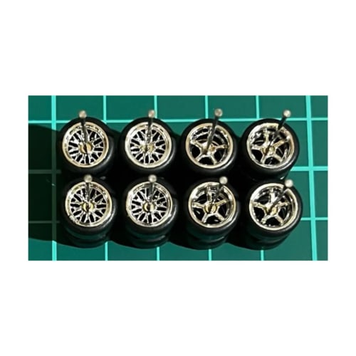 1/64 scale custom wheels (set of 4) with silver-plated mesh and 5-spokes (AH0035), approximately 10.8mm, for miniature cars, etc.
