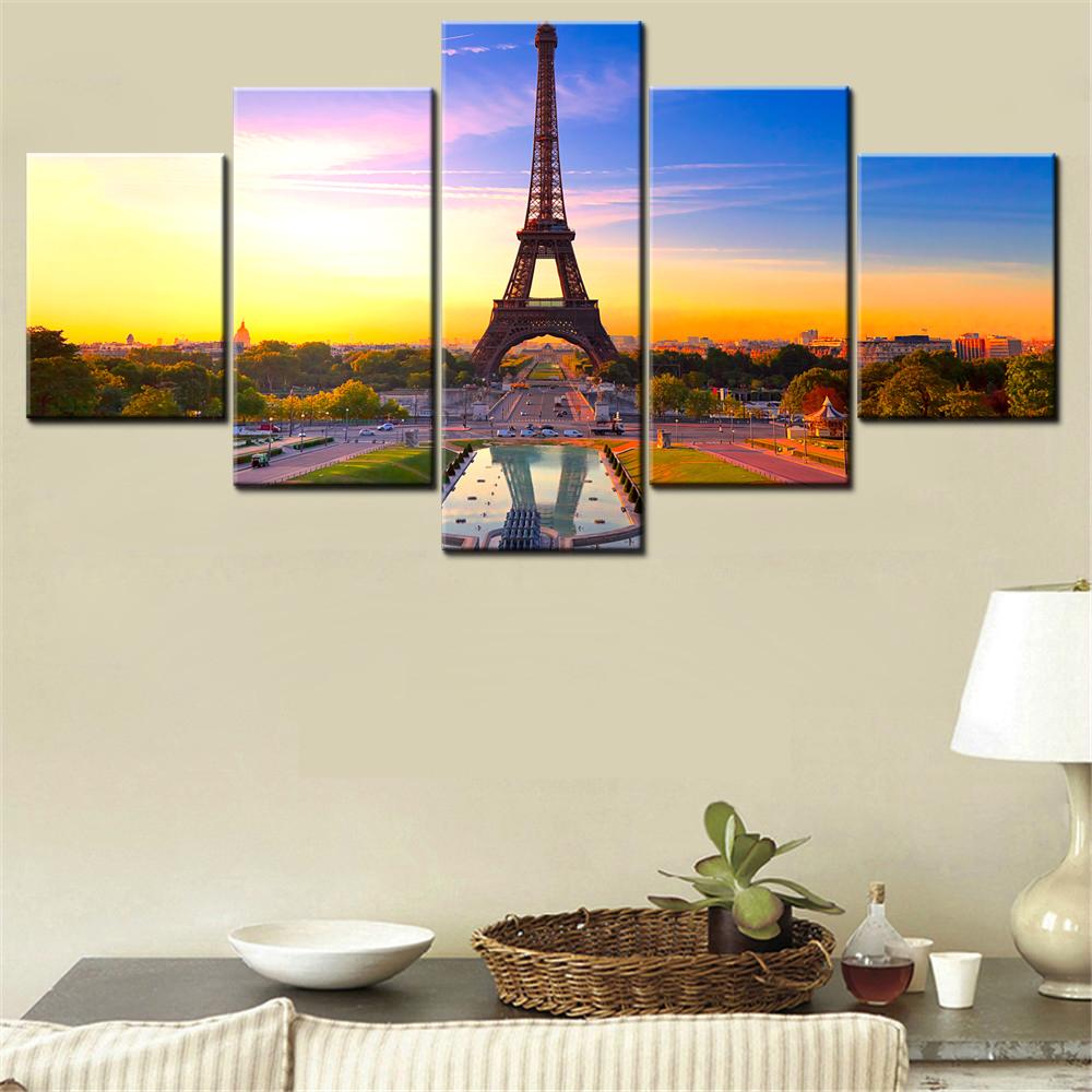 

5 Pieces Eiffel Tower Canvas Art In Modern Interior Space Home Decor HD Poster Painting Living Room Picture Prnting Mural Arts 20X35 20X45 20X55CM