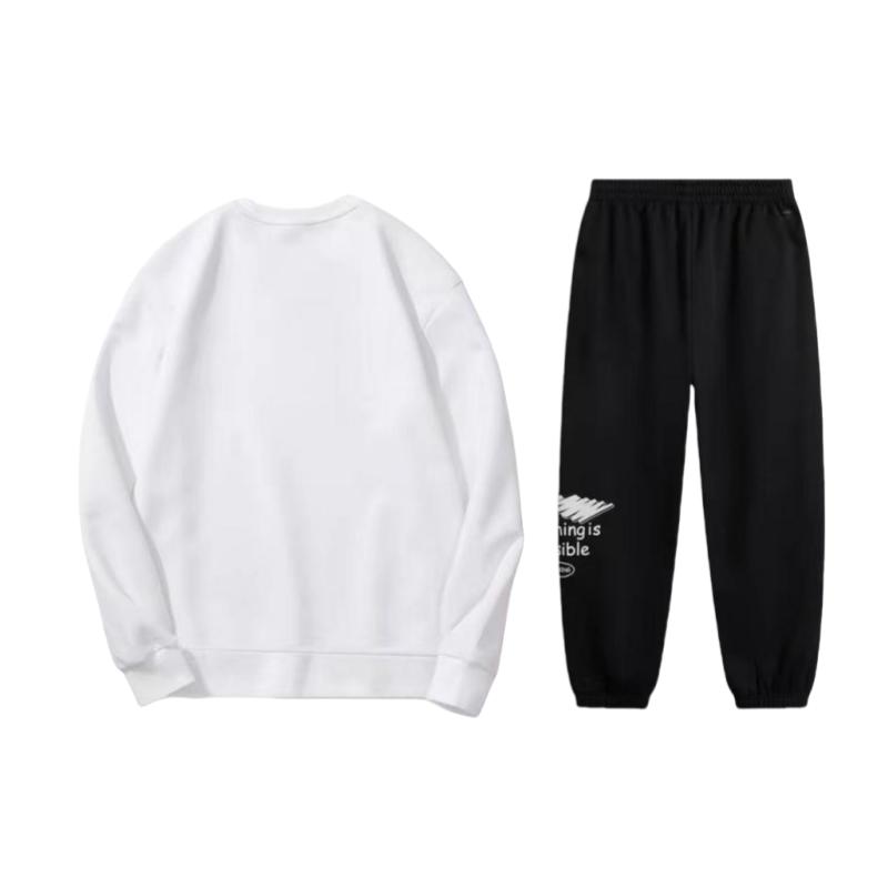 Li Ning Logo Round Neck Drop Shoulder Loose Long Sleeve Elastic Waist Long Pants Casual Sports Suit Unisex Suit AWDUH57-2+AKLU921-1