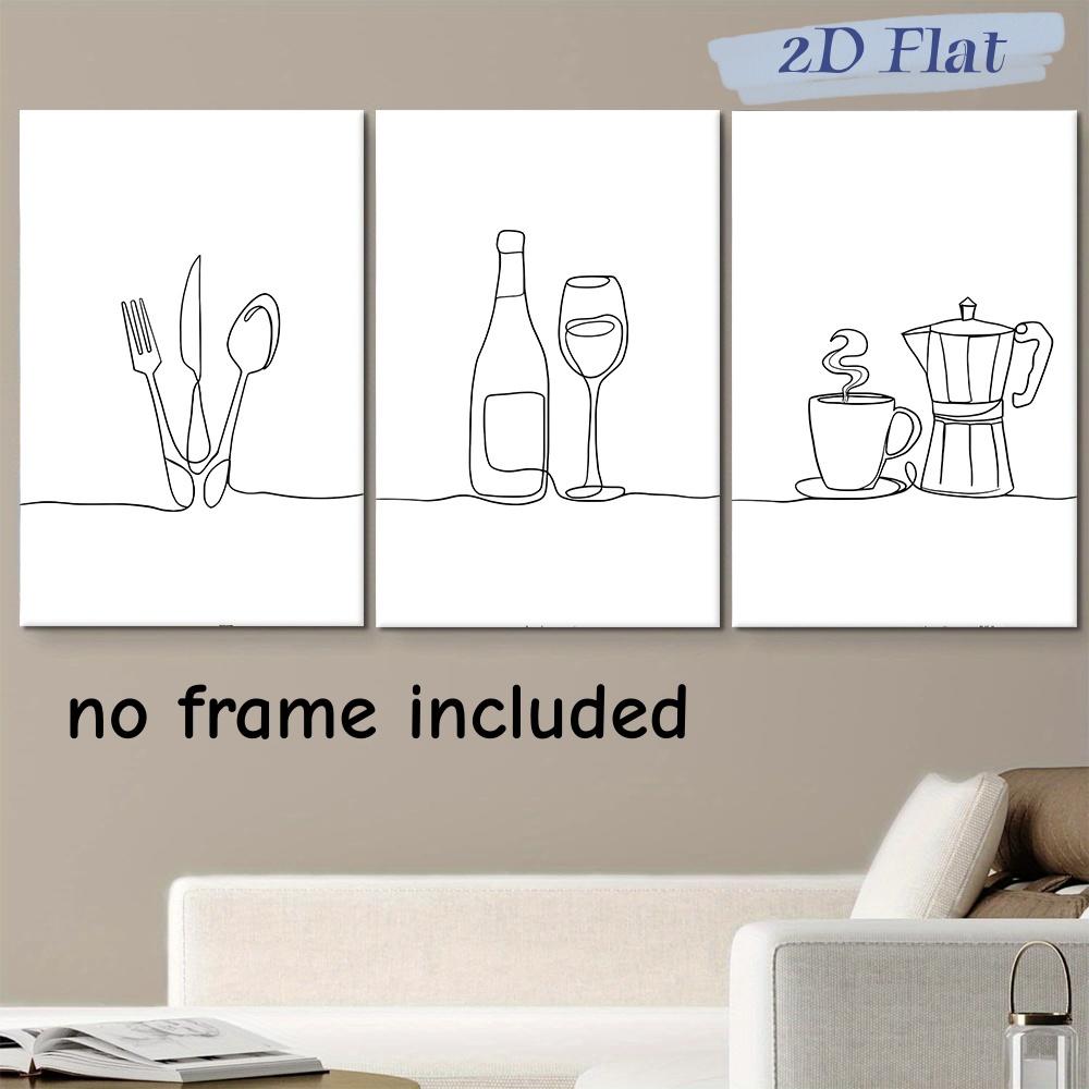 

3-piece set of modern minimalist kitchen decoration paintings, single line knives, forks, spoons, frameless canvas paintings, re (as the picture,20x30cm-3pcs)