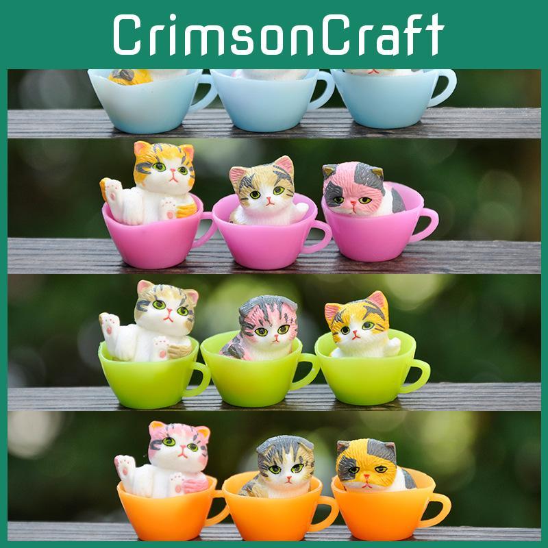 Teacup Mini Cat Pvc Figurines Desktop Decor Collectible Display Toys Kids Gift