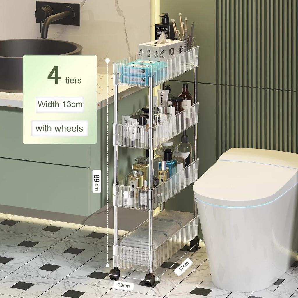 Raft pentru cărucior acrilic transparent Cărucior mobil cu rulare Caruț utilitar Raft de depozitare cu spații înguste cu roți Raft detașabil pentru baie 2/3/4 straturi