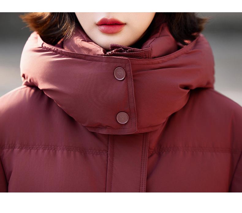 2024 Red & White Plus Size Mid-Length Duck Down Coat - Thickened, Warm, Loose Fit