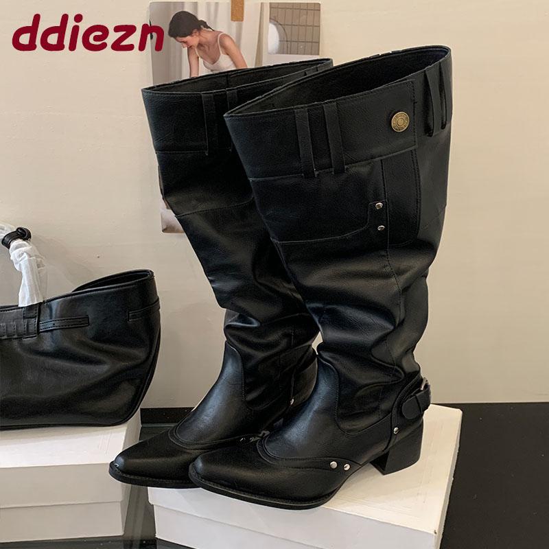 Fashion Party Ladies Knee High Modern Boots With Heels Footwear Female Buckle Fashion Pointed Toe Women Long Boots Shoes Pumps new