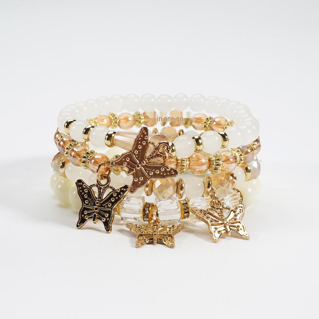 Bohemian Multi-layer Beaded Bracelet with Butterfly Pendant