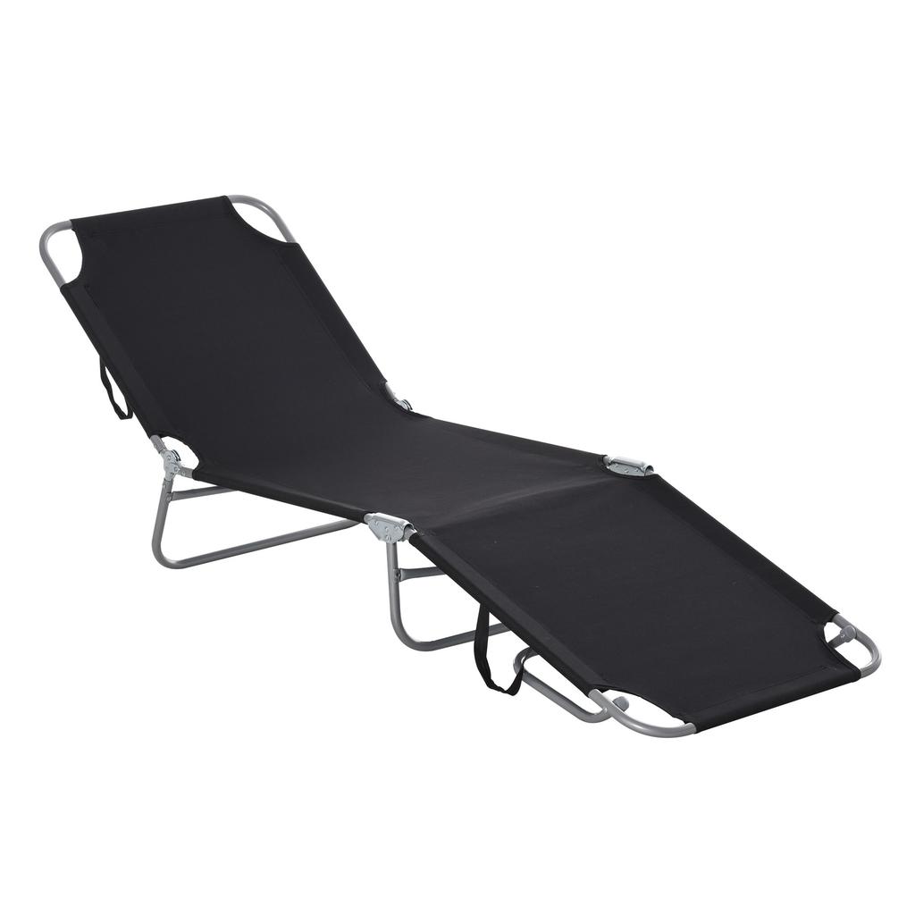 Sun Lounger Foldable Adjustable Backrest Stainless Steel Metal Frame 187 X 55 X 24 Black