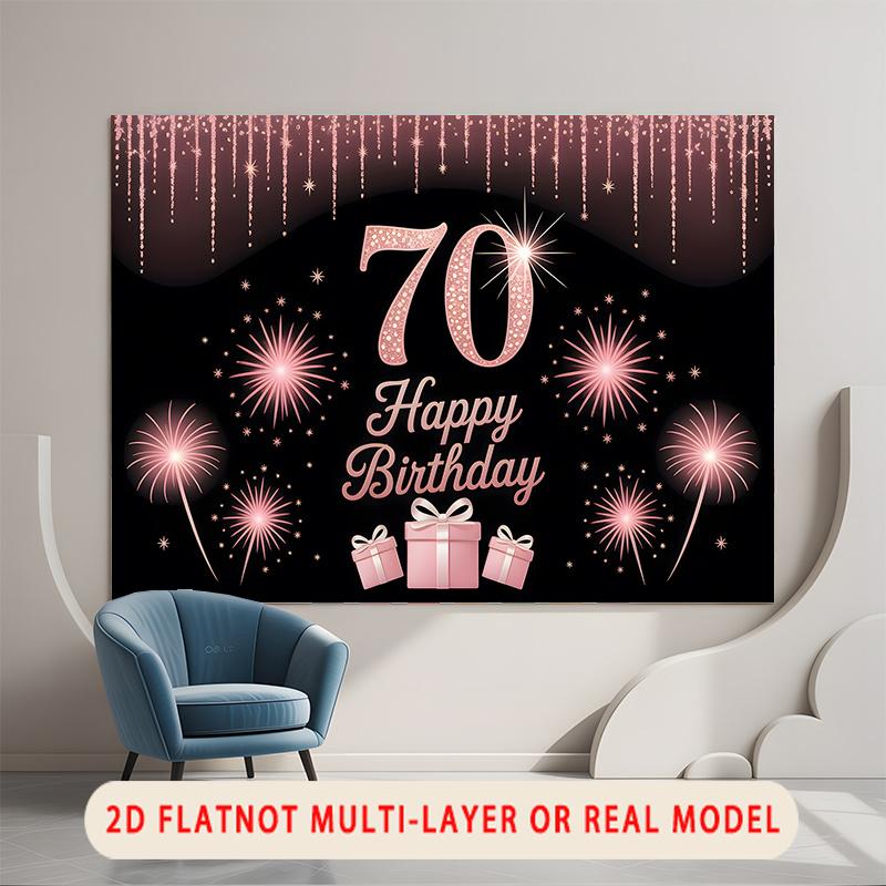 Party Backdrop Birthday Rose Fireworks 70th 70 Photo Booth Background Wall Decor