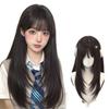 Women's Black Long Straight Wig with High Layer Bangs – Natural Daily Comic Style
