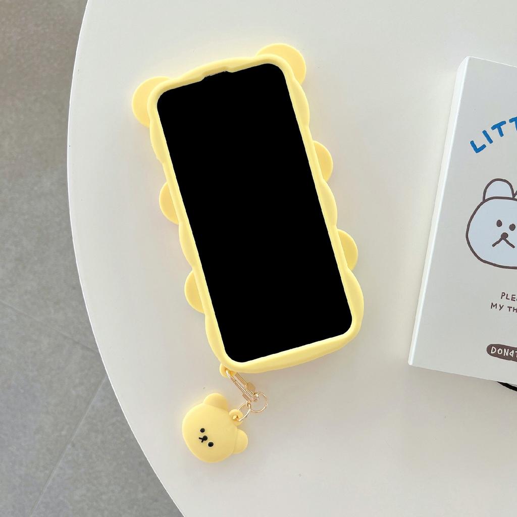 For iPhone 15 Pro Max Silicone Case Cute Three Bears Design Shockproof Phone Back Cover with Charm