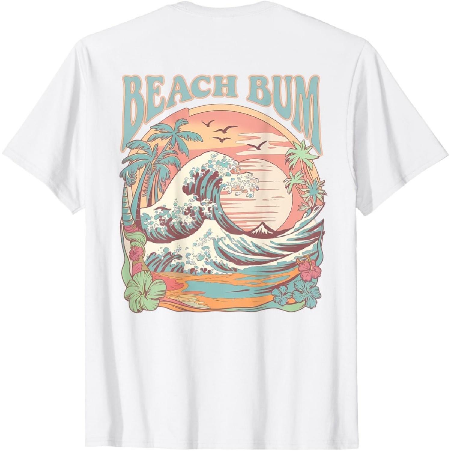 Retro Beach Bum Surf Wave Vintage Tropical Sunset Aesthetic T-Shirt(1) S