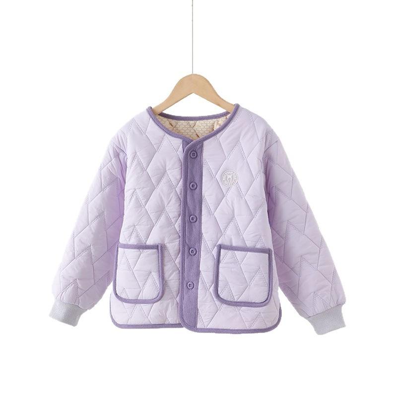 Kids Thickened Solid Color Round Neck Cardigan Warm Liner School Uniform Inner Cotton Padded Coat