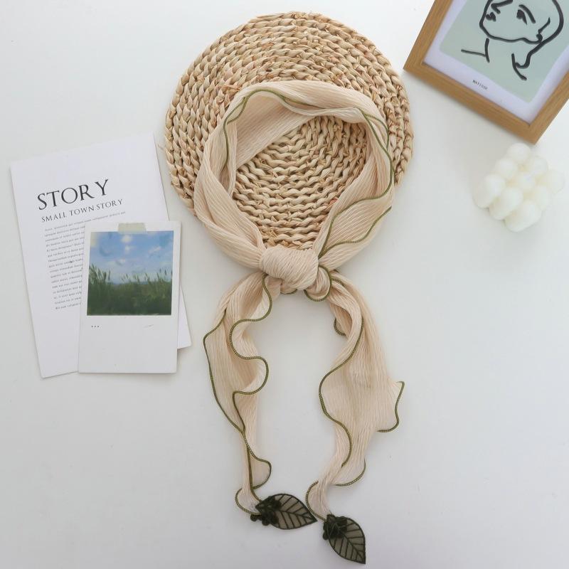 Contrast Color Small Scarf Women's Thin Elegant Silk Scarf Artistic Leaf Pendant Gentle Scarf Diamond Neckerchief Headband