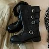 Cowhide Version~ Korean Belt Buckle Medium and High Knight Boots Women's 2025 New Autumn and Winter Thick Heel Boots Women's Boots