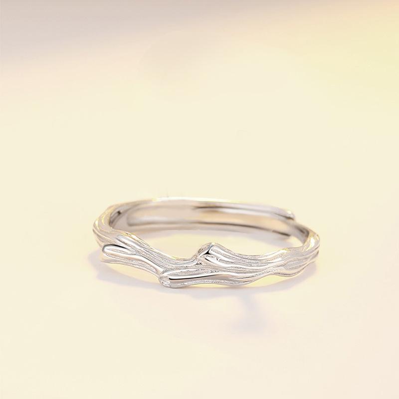 Original Withered Wood Meets Spring Couple Ring Light Luxury Niche Design Ring with Diamond Opening Ring