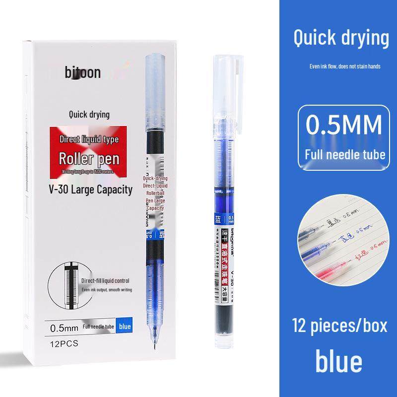 Baitong V-30 Quick-Dry 0.5mm Rollerball Pen - Water-Based for Office & Student Use. 0.5mm синий