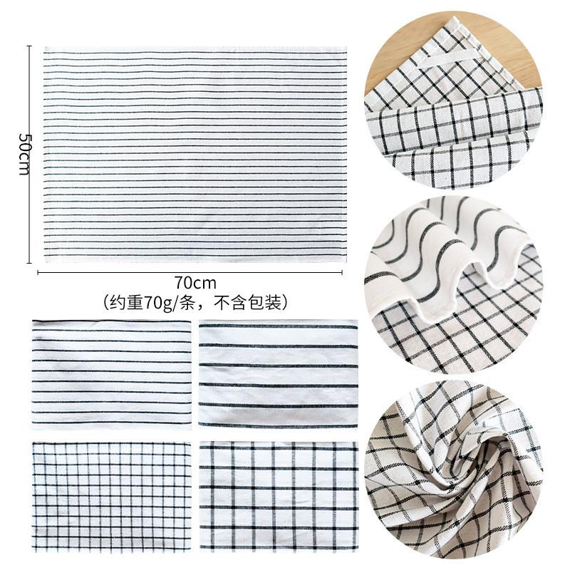 1Pc 50x70cm White Black Plaid Striped Cotton Tea Towel Kitchen Table Napkin Cleaning Cloth New Year Party Gift