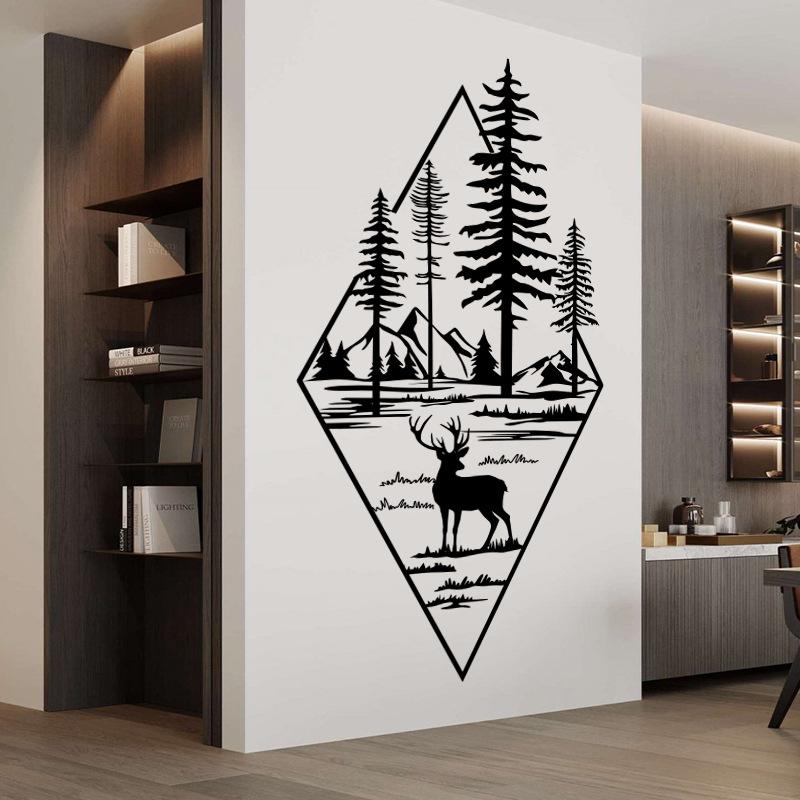 Nordic Style Ins Deer Door Stickers Home Decor Removable Hallway Stair Decoration Vinyl Mural Decals