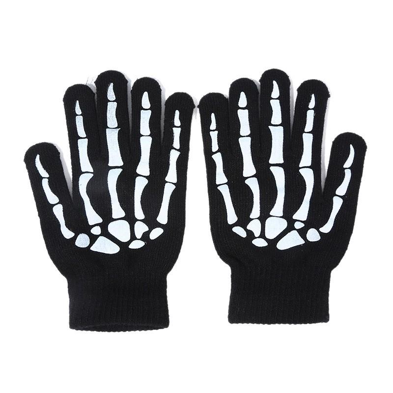 Luminous Glow-in-the-Dark Skeleton Knitted Gloves for Halloween and Outdoor Cycling