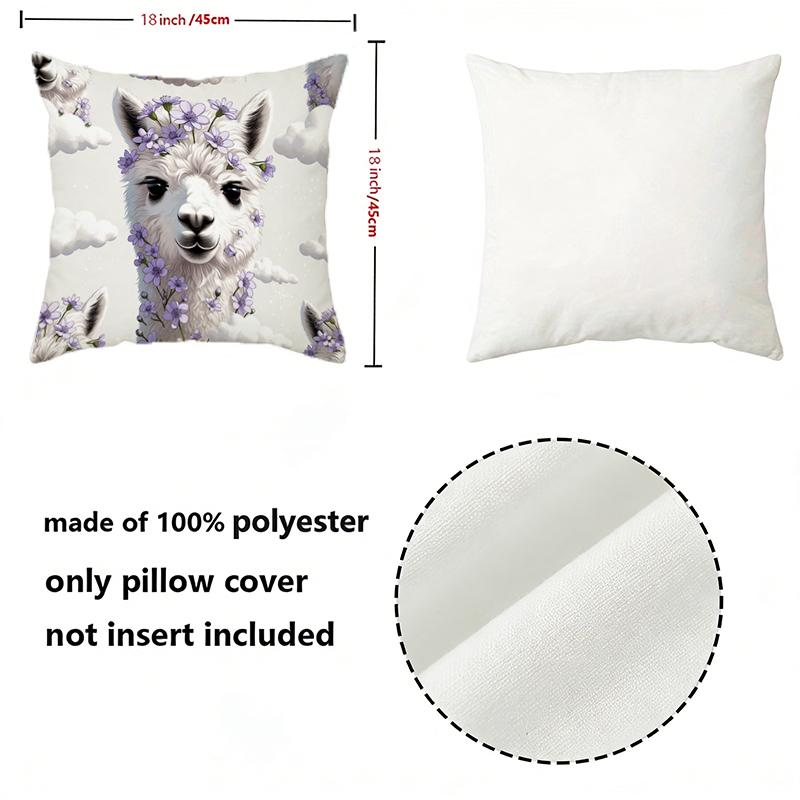 Cute Alpaca Purple Floral Print Throw Pillow Covers Pattern Cushion Cover Suitable For Sofa Bedroom Car Pillow Cover