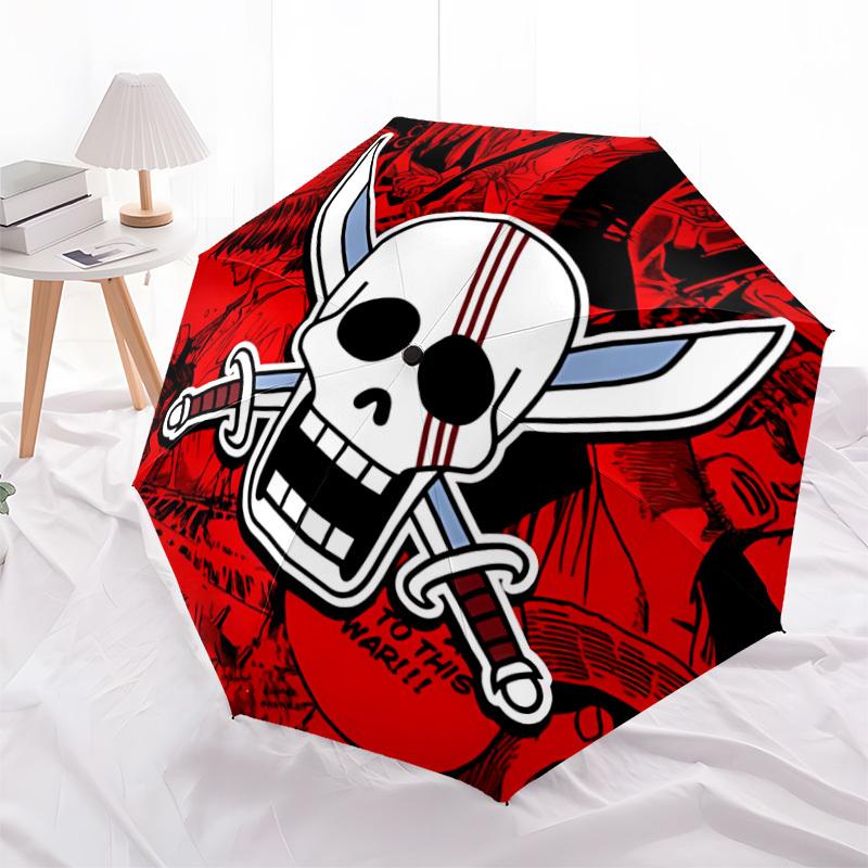 1 Stück One Piece Piratenflagge Totenkopf Automatisches Öffnen/Schließen Faltbarer Tragbarer Regenschirm mit 8-Rippen-Struktur für Damen/Herren, Ganzjahresgebrauch a0901101