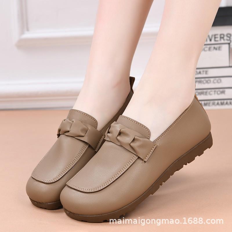 Womens Flat Loafers Casual Slip-On Shoes Round Toe PU Leather Comfortable Non-Slip Rubber Sole