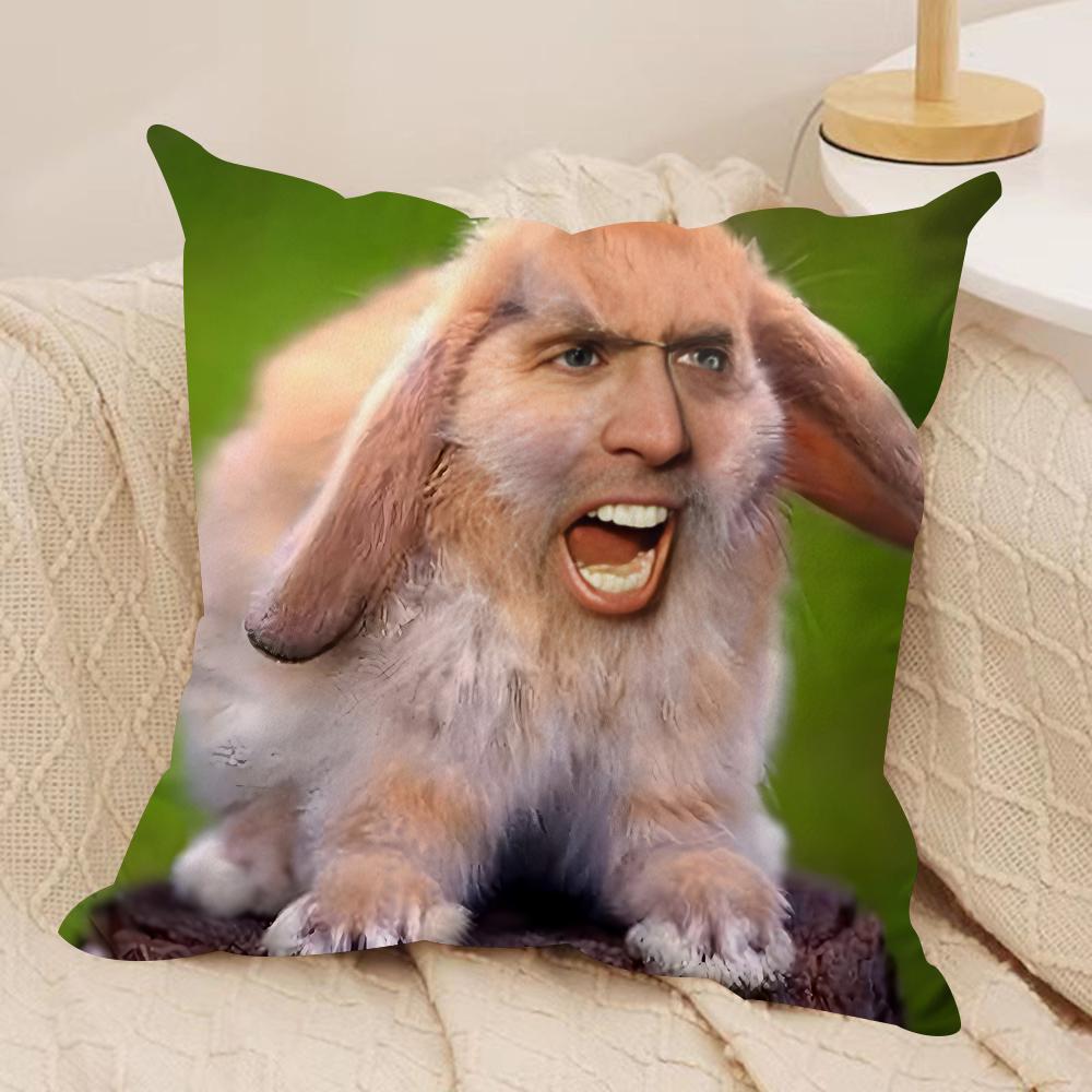 Federa Cuscino Coniglio Stile Nordico Nicolas Cage Peluche Corto Setoso Cerniera Invisibile Antipolvere Federa Cuscino per Divano per Decorazione Casa