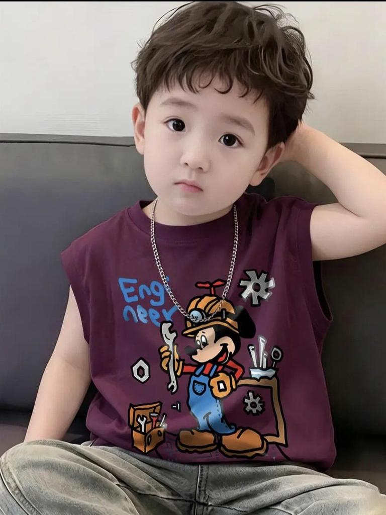 Boys' Cartoon T-shirt, Thin Summer 2026 Style, Toddler Top, Stylish Baby Vest Tee