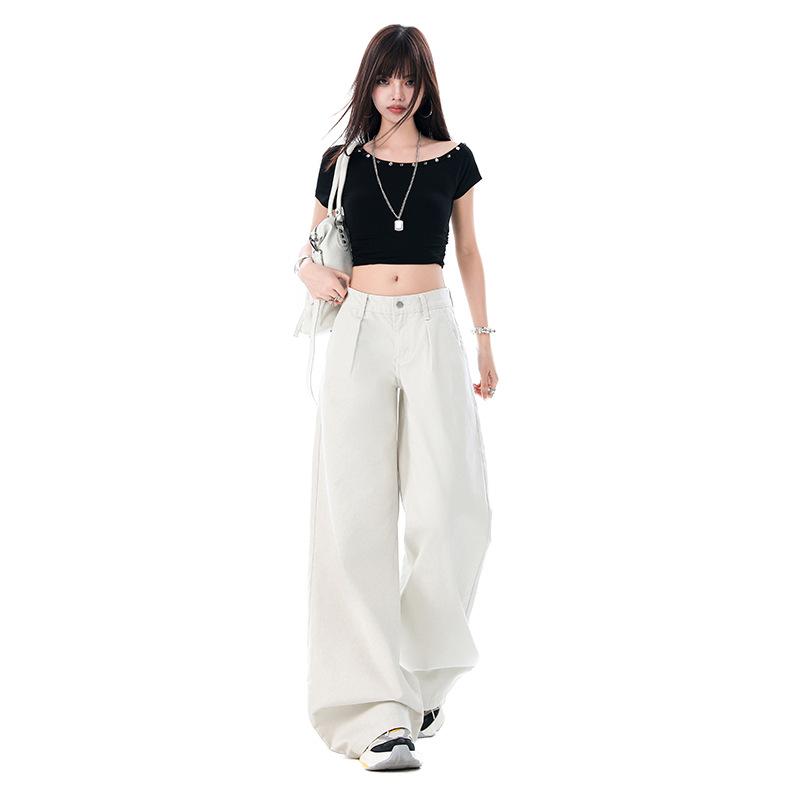 2026 Spring/Summer Women's Casual Washed Pleated Wide-Leg Low-Waist Slimming Jeans