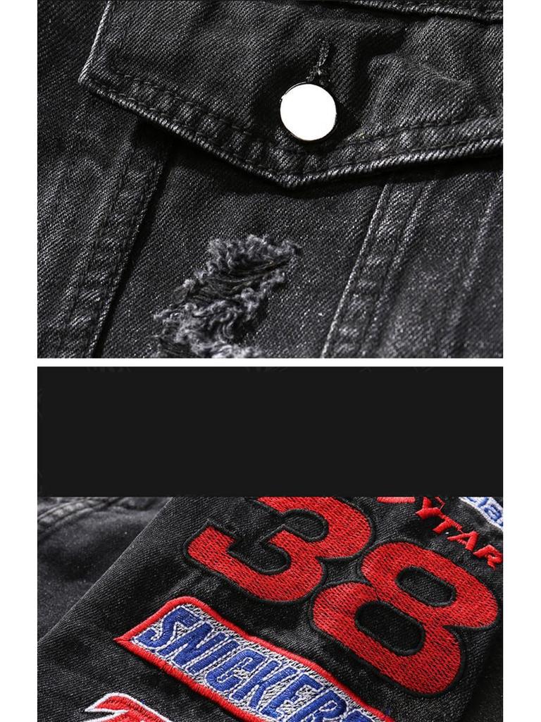 Men's Trendy Ripped Denim Jacket: European & American Street Style, Loose Fit for Teens, Ideal for Spring & Autumn
