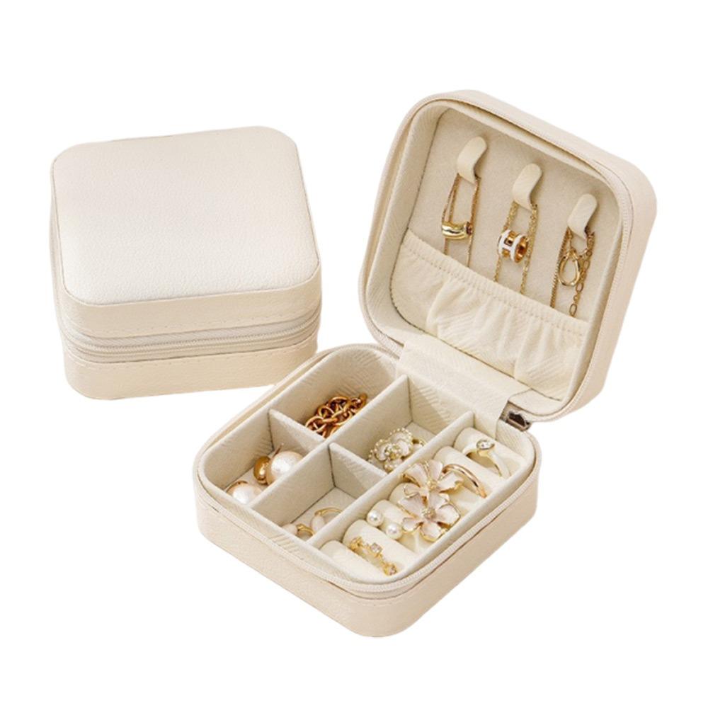 

Portable Design Jewelry Organizer Display Button Leather Leather Storage Box Ring Storage білий